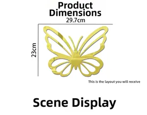 Detailed dimension guide for the golden 3D butterfly mirror acrylic wall sticker ornament