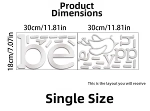 Detailed size chart for 'be happy' acrylic wall stickers with bird decorative patterns