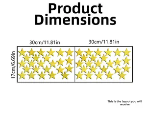 Detailed size chart showing star wall stickers dimensions of 30cm x 17cm for home decor