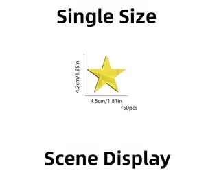 Detailed dimensions of 50pcs yellow star 3D acrylic mirror wall stickers showing 4.5cm width