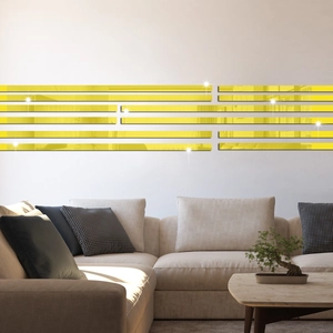 Adesivi murali a specchio in acrilico a strisce dorate per decorazione parete soggiorno