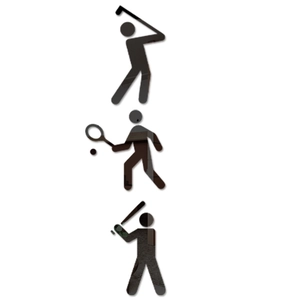 Macro detail of acrylic sports wall decals featuring golf, tennis and baseball silhouettes
