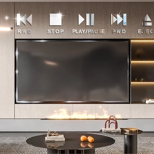 Silver mirror acrylic media control wall stickers showing play and stop icons on wood wall