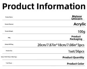 Specifications for 3D acrylic unicorn and star mirror wall stickers in 5 colors