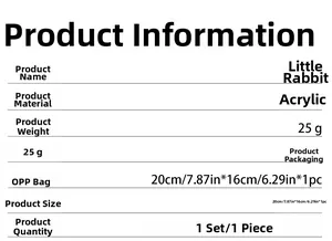 Detailed size and material specification chart for the acrylic rabbit 3D mirror wall sticker