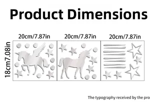 Detailed dimensions of unicorn and star mirror acrylic 3D wall stickers set
