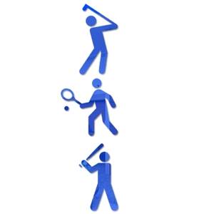 Blue acrylic mirror wall stickers featuring golf, tennis, and baseball sports athletes