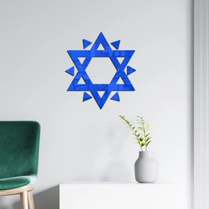 Modern wall decor featuring blue mirror acrylic hexagram star stickers in a living room