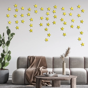 Modern yellow star-shaped 3D acrylic mirror wall stickers for home living room decor
