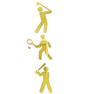 Macro view of yellow acrylic mirror wall stickers featuring sports silhouettes