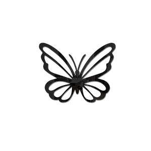 Detailed close-up of 3D mirror acrylic butterfly wall sticker with black hollow design