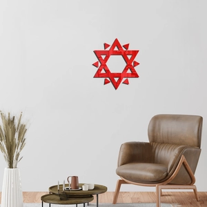 Red acrylic hexagram mirror wall sticker decoration for modern living room interior
