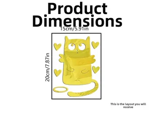 Detailed dimensions of yellow cat mirror wall sticker 15x20cm for kids room decoration