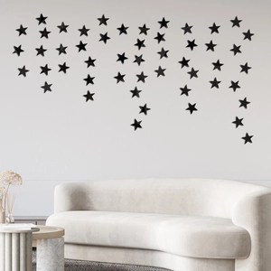 Black acrylic mirror star wall stickers set for modern living room decor