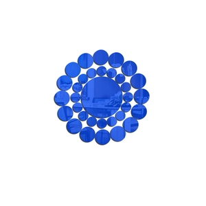 Modern minimalist royal blue circular acrylic mirror wall stickers set in a sunburst pattern