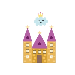 Cartoon castle and smiling cloud waterproof self-adhesive toilet seat lid wall sticker