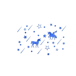 Blue 3D mirror acrylic unicorn and stars wall stickers for kids room decoration