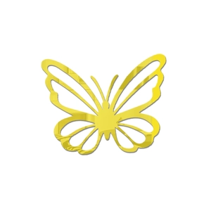 Detailed macro view of 3D gold butterfly mirror wall sticker with hollow carving pattern