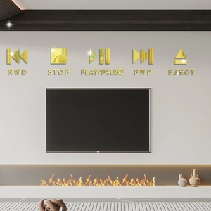 Modern gold mirror media player wall stickers set for living room TV background decor