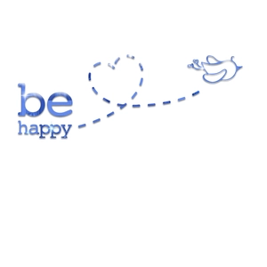 Blue acrylic mirror wall sticker with 'be happy' quote, heart trails, and flying bird