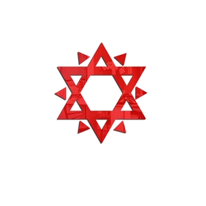 Detailed view of a red mirror acrylic hexagram wall sticker with reflective surface