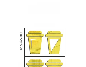 Detailed size specification for yellow acrylic coffee cup mirror wall stickers