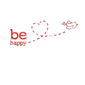 Detail of red 3D acrylic wall decal featuring be happy text bird and heart design