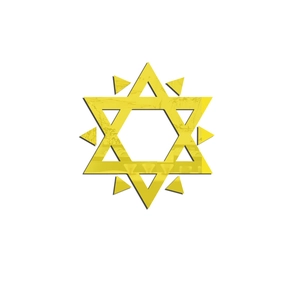 Macro detail of a golden hexagonal hexagram wall sticker made of acrylic mirror finish