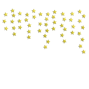 Macro view of gold 3D star wall stickers with textured mirror finish and drop shadows