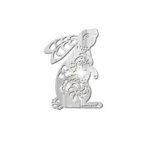 Detailed macro view of rabbit mirror wall sticker with intricate laser-cut floral patterns
