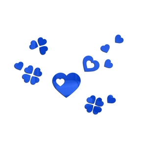 Blue mirror acrylic heart and clover wall stickers for modern home room decor