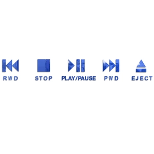 Blue acrylic mirror wall stickers with media player icons and play pause symbols