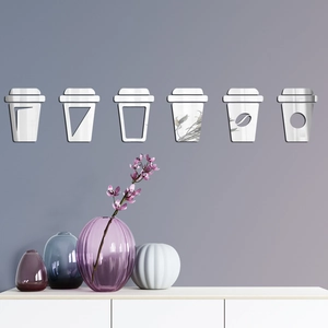 Acrylic Mirror Coffee Cup Wall Stickers 3D DIY Removable Mirror Decal For Kitchen Restaurant Home Decor Reflection Art