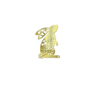 Detail of golden mirror acrylic rabbit wall sticker with intricate floral hollow carvings