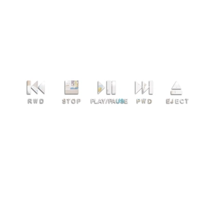 Detailed view of five-piece acrylic mirror wall stickers with media player control icons