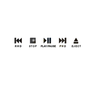 Detailed view of glossy acrylic multimedia player icons including play and stop symbols