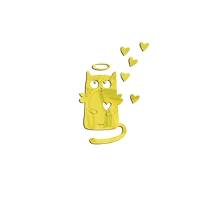 Detail of creative golden mirror acrylic cat wall stickers with heart decorative elements