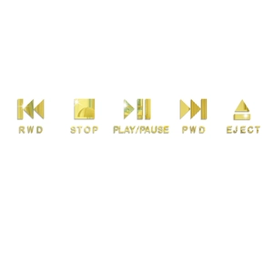 Detail of gold mirror acrylic wall stickers with music player control buttons and text