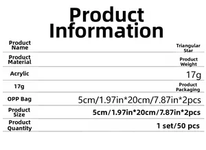Detailed specification sheet for acrylic triangular mirror wall stickers with size and color data