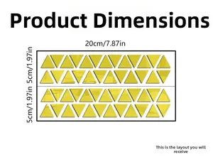 Detailed size chart showing 20cm width and 5cm height for triangle mirror wall stickers