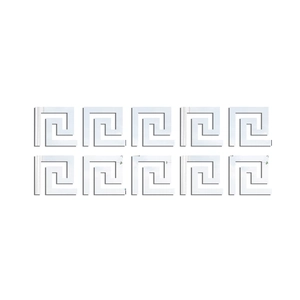 Set of 10 silver mirror acrylic wall stickers with Greek key hollow pattern for home decor