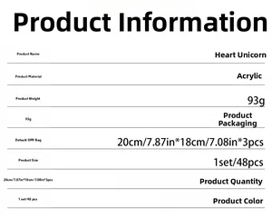 Detailed specifications for 48-piece acrylic heart unicorn mirror wall stickers set
