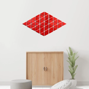 DIY red triangle mirror wall stickers in diamond pattern for modern home wall decor