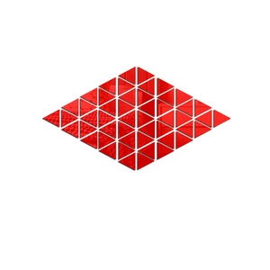 Macro detail of red triangle mirror wall stickers forming a geometric diamond pattern