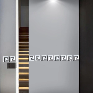 Detail of silver mirror acrylic Greek Key wall stickers for ceiling and border decor