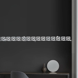 Acrylic Mirror Wall Stickers Greek Key Meander Pattern Geometric Border Decorative Mural For Living Room Bathroom Bedroom Kitchen