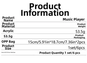 Technical specifications for acrylic music note wall stickers in various colors