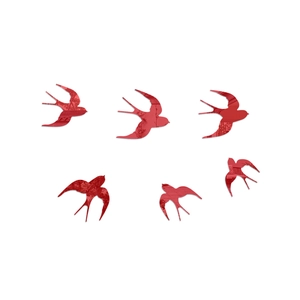 Detailed set of 6 red mirror acrylic swallow wall stickers with 3D reflective surface