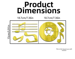 Detail view of gold mirror acrylic music note wall stickers with specific dimensions