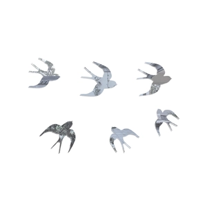 Detailed set of six mirror acrylic swallow wall stickers with 3D reflective surface
